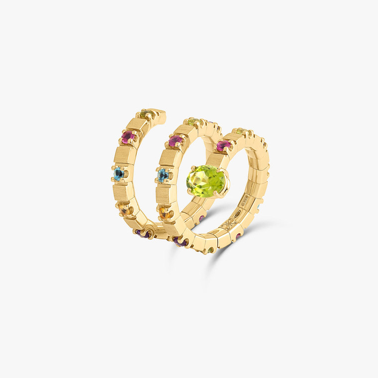 Ashaha Multicolor Yellow Gold Snake Ring, Size 52