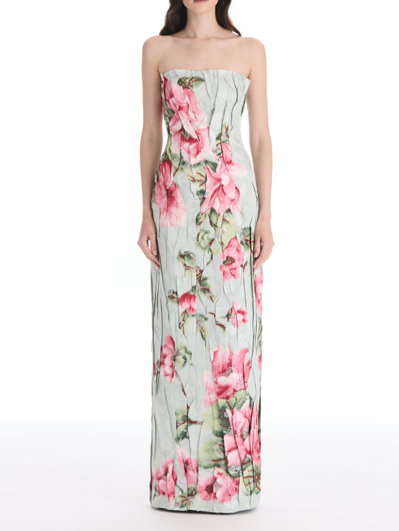 *VIRTUAL TRUNK SHOW* Oscar de la Renta Strapless Floral Chine Fil Coupe Jacquard Gown