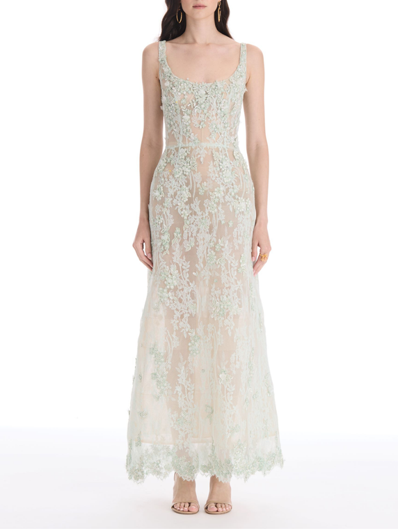 *VIRTUAL TRUNK SHOW* Oscar de la Renta Sleeveless Floral Chantilly Embroidered Gown