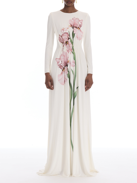 *VIRTUAL TRUNK SHOW* Oscar de la Renta Long Sleeve Painted Iris Jersey Gown