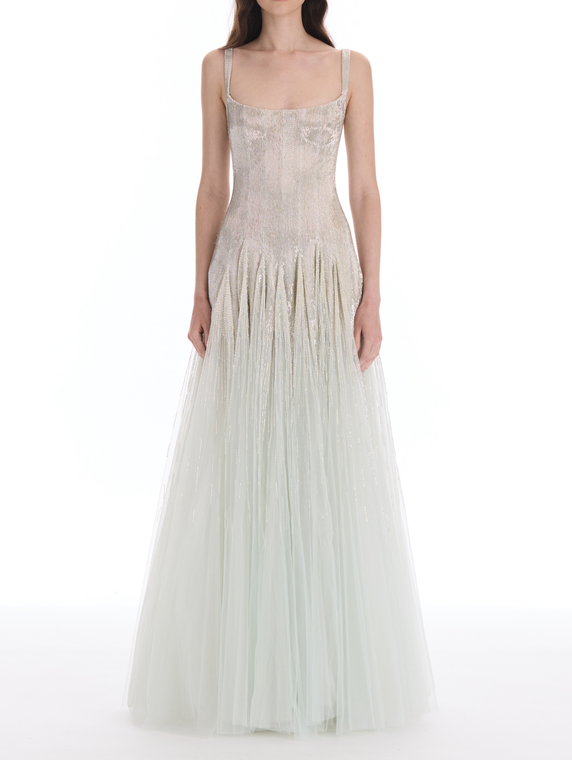 *VIRTUAL TRUNK SHOW* Oscar de la Renta Sleeveless Bugle Cut Bead Embroidered Gown