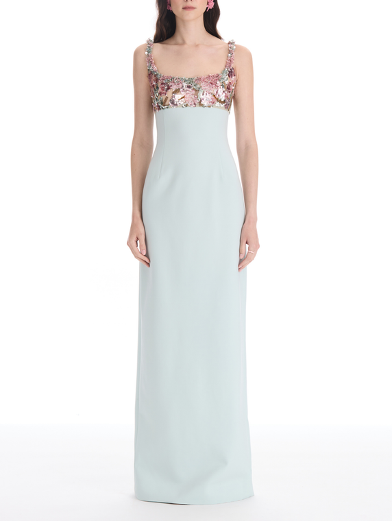 *VIRTUAL TRUNK SHOW* Oscar de la Renta Sleeveless Beaded Iris Embroidered Wool Gown