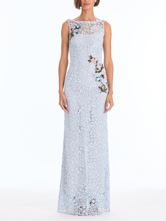 *VIRTUAL TRUNK SHOW* Oscar de la Renta Sleeveless Chrysanthemum 3d Guipure Embroidered Gown
