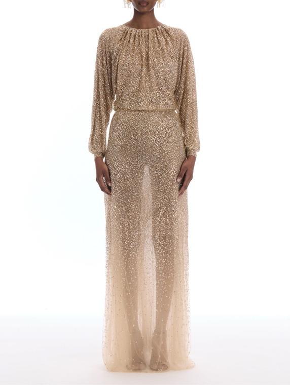 *VIRTUAL TRUNK SHOW* Oscar de la Renta Long Sleeve Crystal All Over Embroidered Caftan