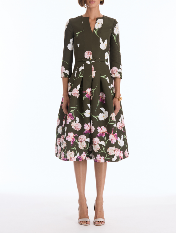 *VIRTUAL TRUNK SHOW* Oscar de la Renta Long Sleeve Painted Iris Degrade Faille Cocktail Dress