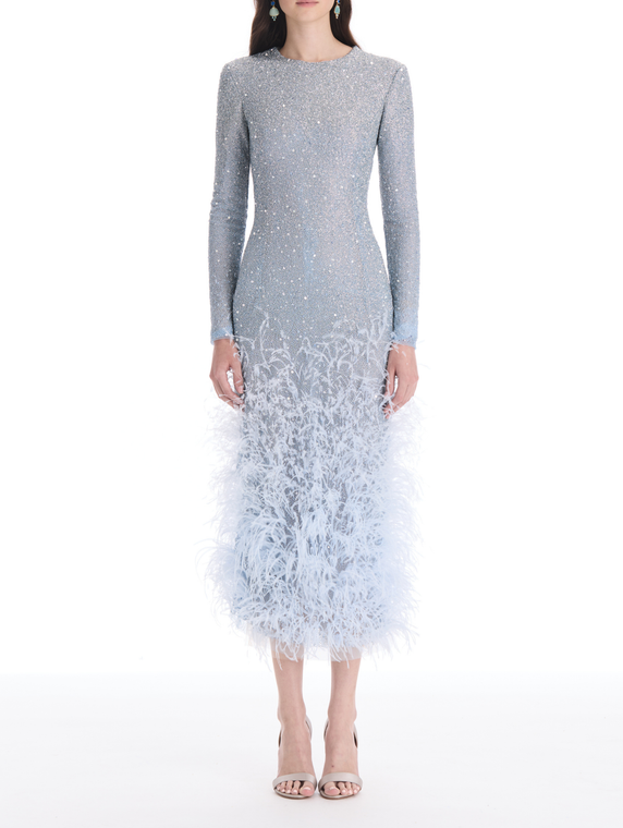 *VIRTUAL TRUNK SHOW* Oscar de la Renta Long Sleeve Mixed All Over Beaded Embroidered Cocktail Dress