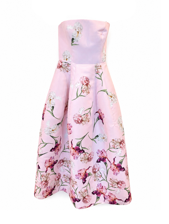 *VIRTUAL TRUNK SHOW* Oscar de la Renta Strapless Painted Iris Degrade Faille Cocktail Dress