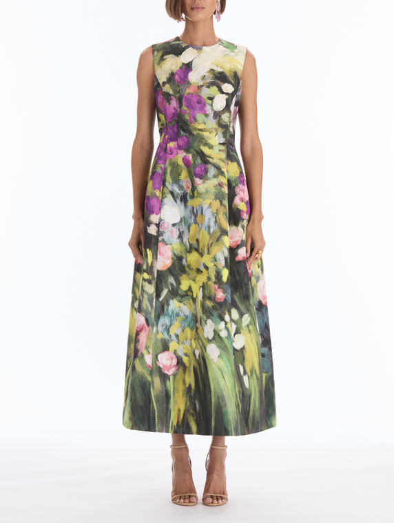 *VIRTUAL TRUNK SHOW* Oscar de la Renta Sleeveless Abstract Garden Faille Cocktail Dress