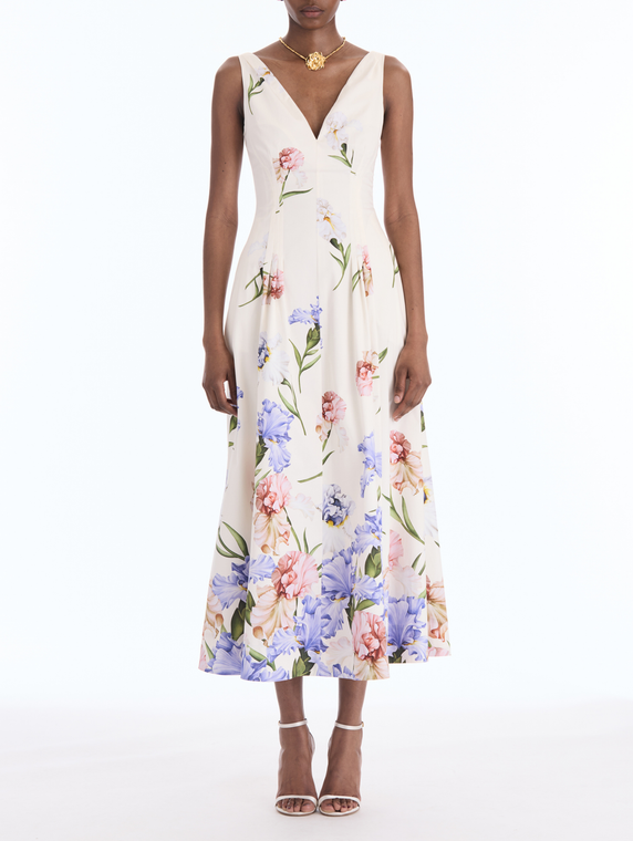 *VIRTUAL TRUNK SHOW* Oscar de la Renta Sleeveless V Neck Large Iris Degrade Poplin Dress