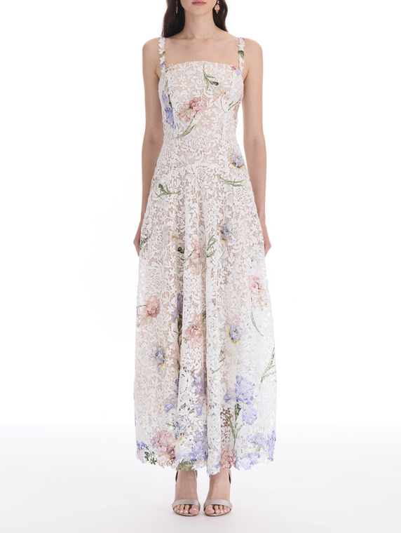 *VIRTUAL TRUNK SHOW* Oscar de la Renta Sleeveless Large Iris Degrade Printed Lace Day Dress