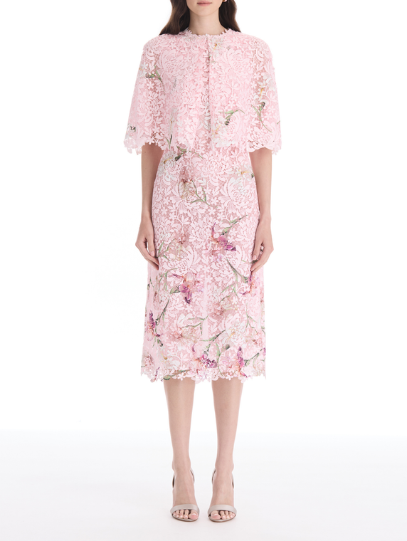 *VIRTUAL TRUNK SHOW* Oscar de la Renta Cape Sleeve Painted Iris Degrade Lace Day Dress