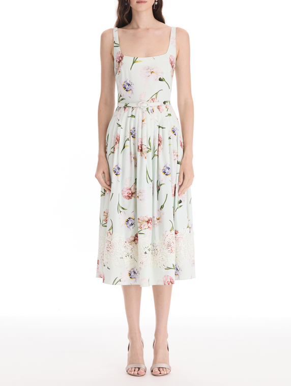 *VIRTUAL TRUNK SHOW* Oscar de la Renta Sleeveless Painted Iris Poplin Day Dress