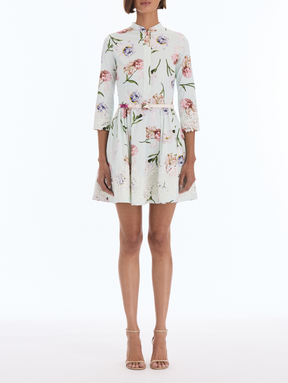*VIRTUAL TRUNK SHOW* Oscar de la Renta Long Sleeve Painted Iris Poplin Sateen Day Dress