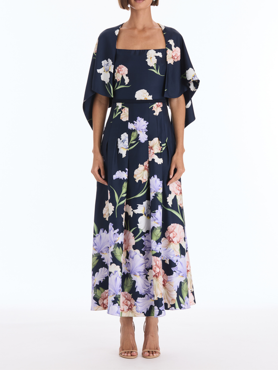 *VIRTUAL TRUNK SHOW* Oscar de la Renta Draped Sleeve Large Iris Degrade Silk Twill Dress