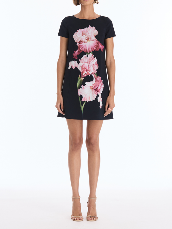 *VIRTUAL TRUNK SHOW* Oscar de la Renta Short Sleeve Painted Iris Wool Day Dress