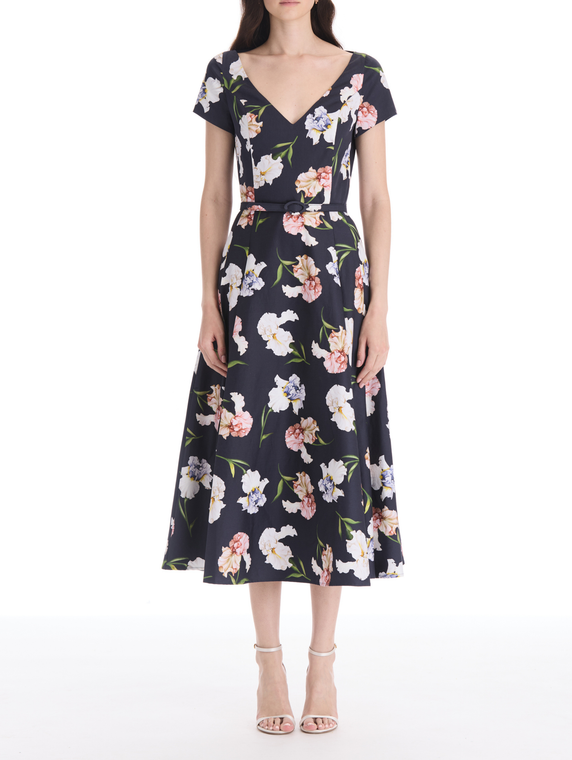 *VIRTUAL TRUNK SHOW* Oscar de la Renta Short Sleeve Painted Iris Poplin Day Dress