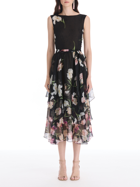 *VIRTUAL TRUNK SHOW* Oscar de la Renta Cap Sleeve Painted Iris Degrade Silk Chiffon Dress