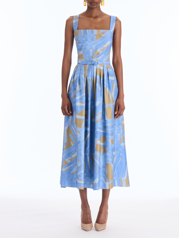 *VIRTUAL TRUNK SHOW* Oscar de la Renta Sleeveless Stripey Plaid Silk Twill Day Dress