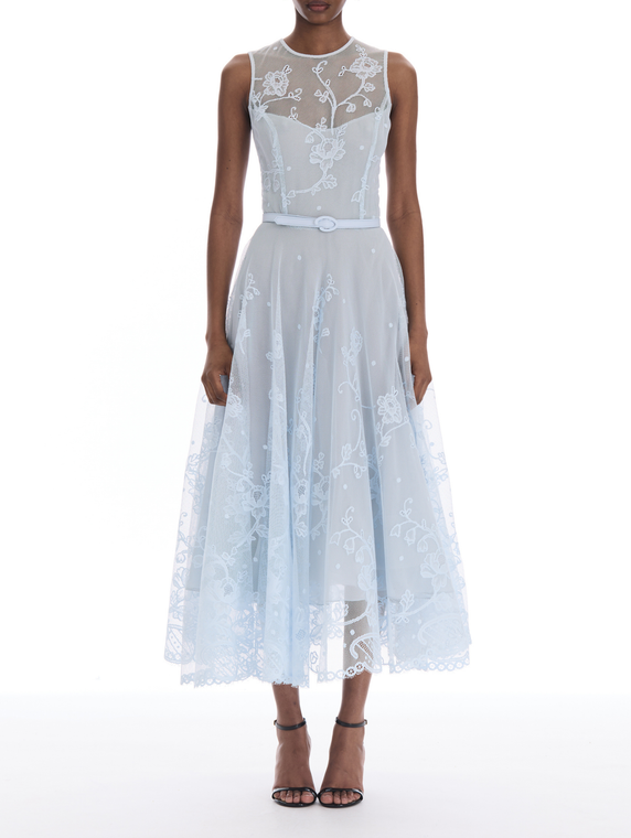 *VIRTUAL TRUNK SHOW* Oscar de la Renta Sleeveless Floral Oscar Lace Circle Skirt Day Dress
