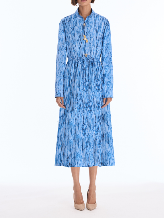 *VIRTUAL TRUNK SHOW* Oscar de la Renta Long Sleeve Velvet Print Poplin Sateen Midi Dress