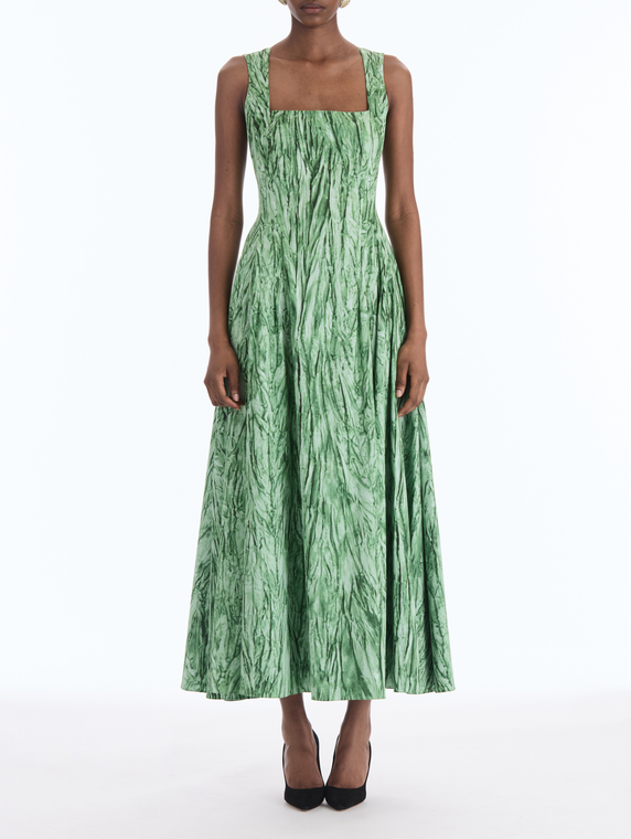 *VIRTUAL TRUNK SHOW* Oscar de la Renta Sleeveless Velvet Print Poplin Sateen Day Dress