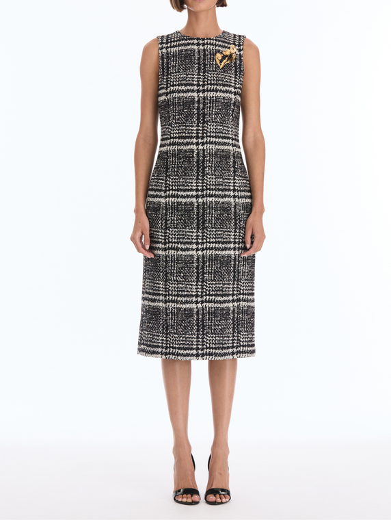*VIRTUAL TRUNK SHOW* Oscar de la Renta Sleeveless Glen Plaid Boucle Tweed Day Dress
