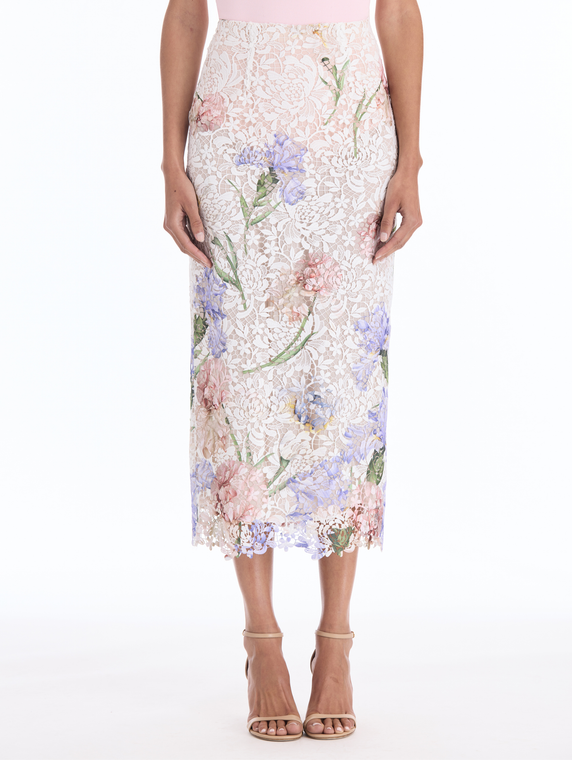 *VIRTUAL TRUNK SHOW* Oscar de la Renta Large Iris Degrade Printed Lace Pencil Skirt