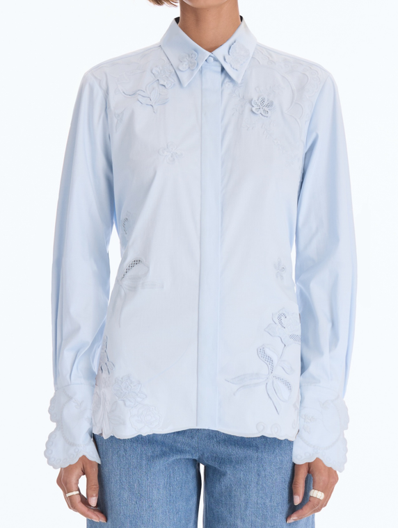 *VIRTUAL TRUNK SHOW* Oscar de la Renta Long Slv Cotton Poplin Sateen Emb Blouse