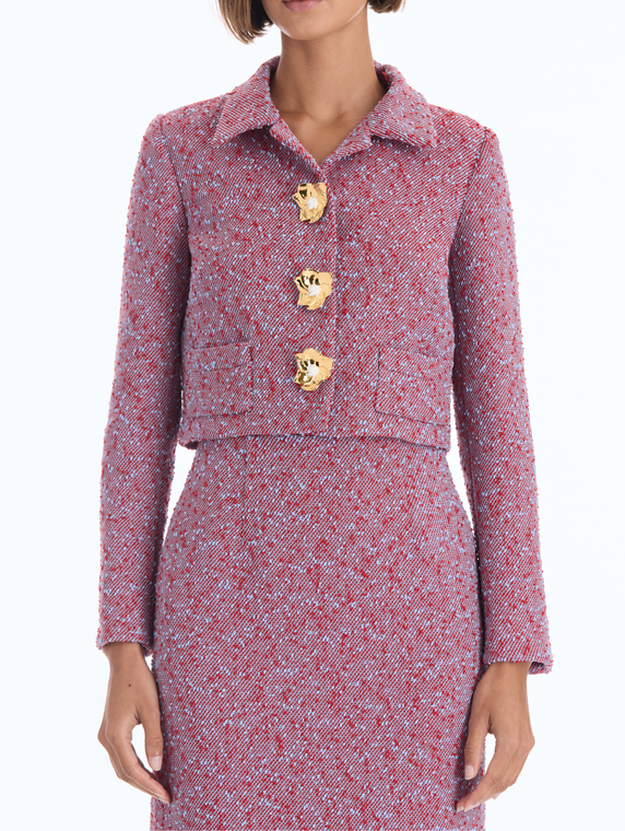 *VIRTUAL TRUNK SHOW* Oscar de la Renta Long Sleeve Slubby Wool Tweed Gauze Jacket