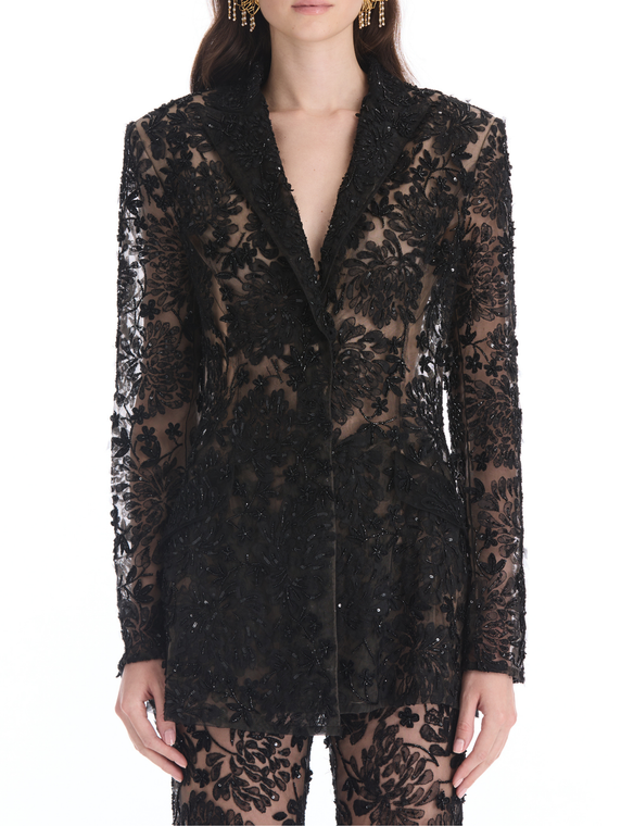 *VIRTUAL TRUNK SHOW* Oscar de la Renta Long Sleeve Mixed Media Chrysanthemum Lace Jacket
