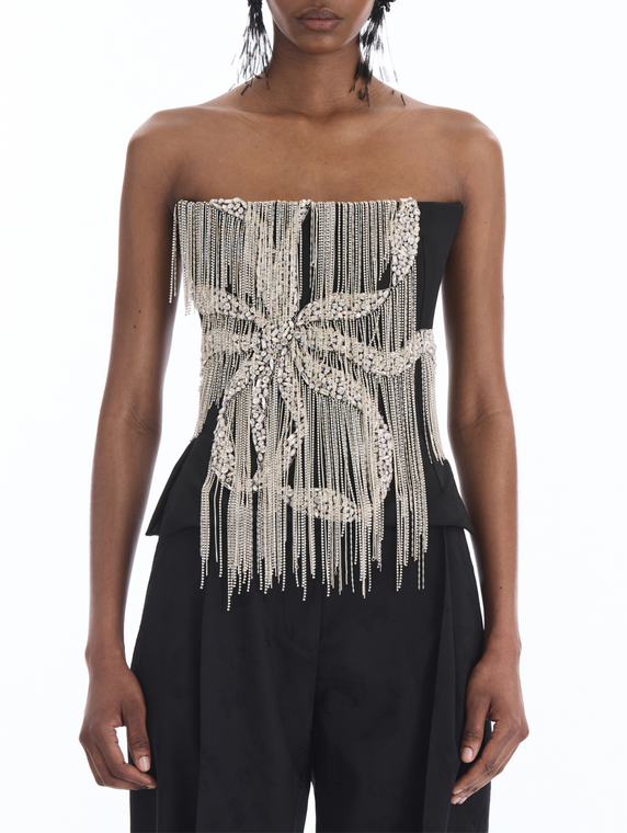 *VIRTUAL TRUNK SHOW* Oscar de la Renta Strapless All Over Bow Fringe Embroidered Blouse