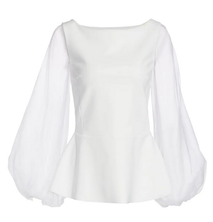 Chiara Boni La Petite Robe Katell Organza Top in White, Size 42/46