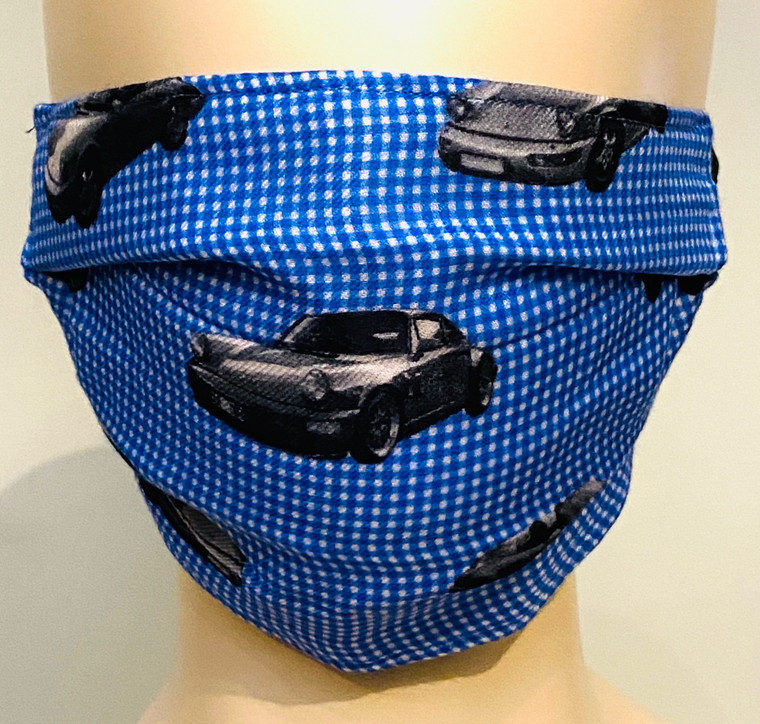 Car Printed Face Mask - Blue/White/Silver