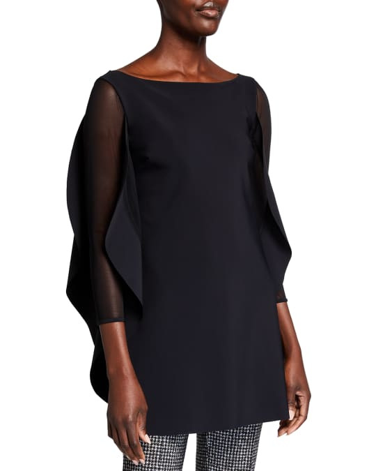 Chiara Boni La Petite Robe Keky Mesh Cape Illusion Top in Black, Size 42