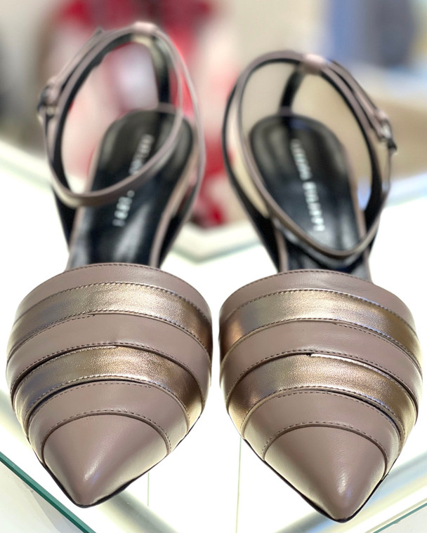 Fabiana Filippi Striped Pointed Toe Ankle Strap Sandals, Size 39