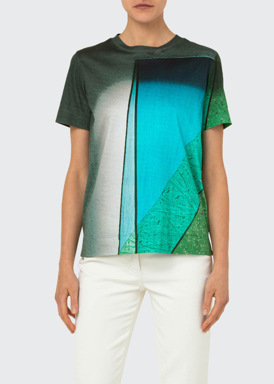Akris Aloe Liquid Light Print Shirt, Size 14