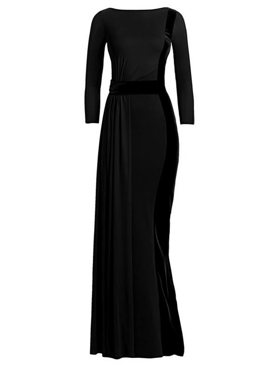 Chiara Boni La Petite Robe Macalyn Velvet Trim Column Gown in Black, Size 44