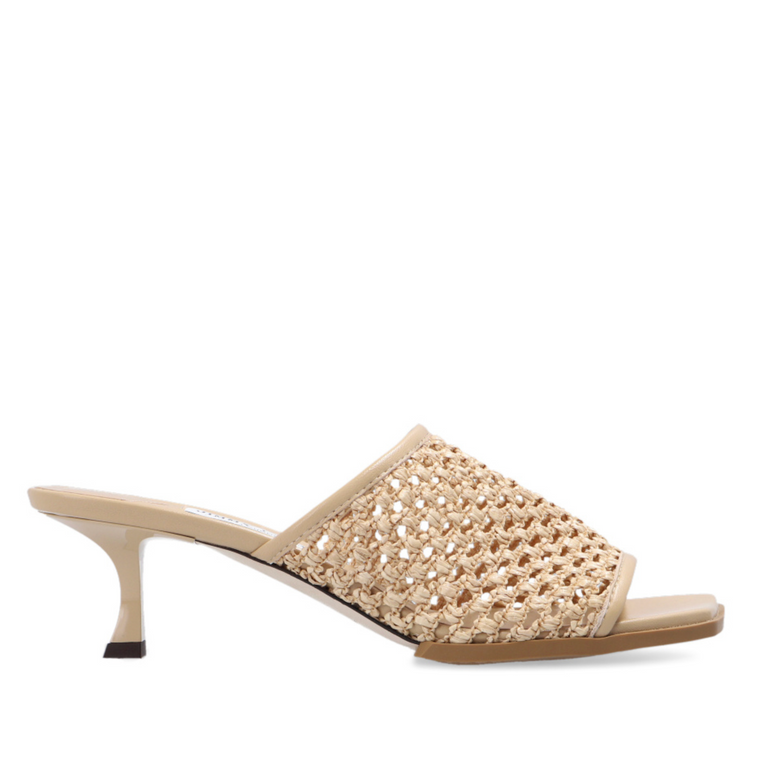 Jimmy Choo Orly 50 Woven Raffia Sandals in Barley, Size 39