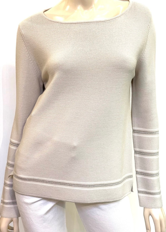 Fabiana Filippi Metallic Embellished Knit Sweater in Sand, Size 46