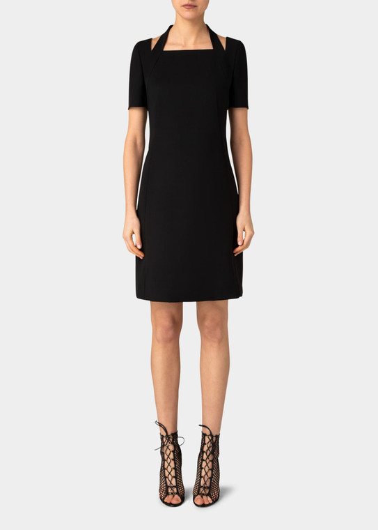 Akris Apron Neck Wool Double Face Sheath Dress in Black, Size 6