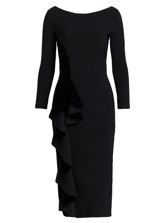 Chiara Boni La Petite Robe Femke Velvet Dress in Black, Size 44