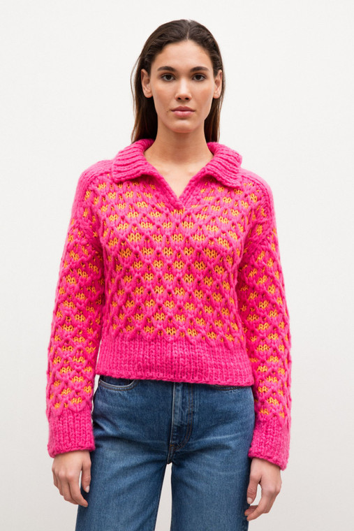 Iris Von Arnim Anela Cashmere/Silk Handknit Sweater in Fuchsia/Mandarine, Size XS/S