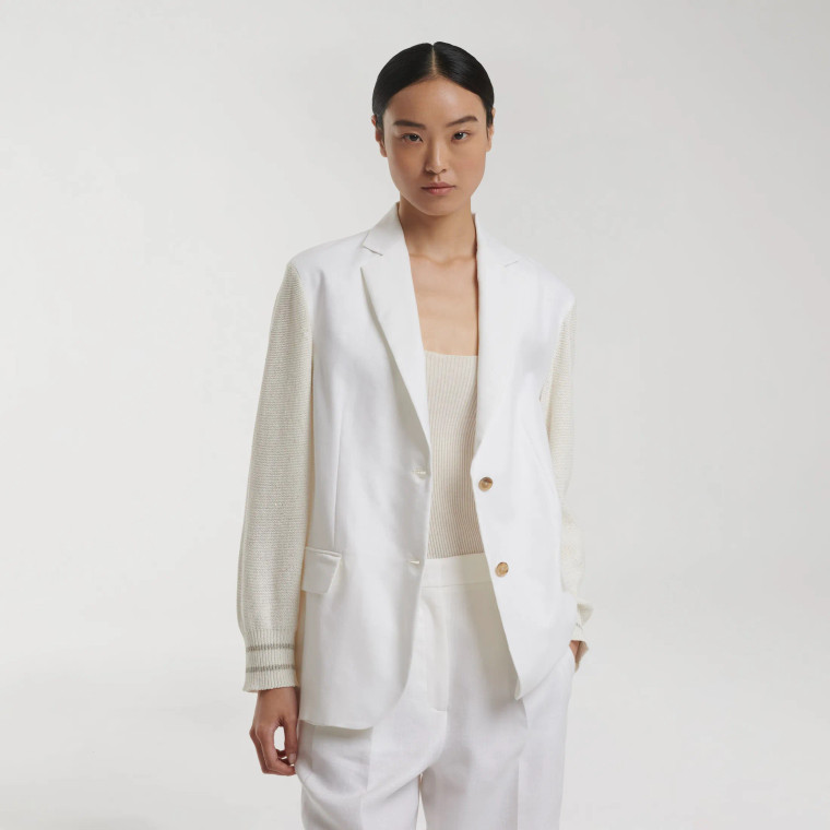 Fabiana Filippi Linen Jacket in White, Size 46