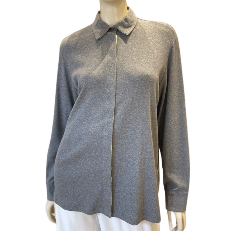 Fabiana Filippi Jersey Shirt Undercollar Embellishment in Rock Grey, Size 42