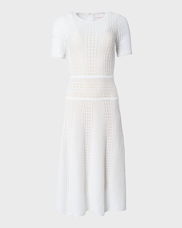 Carolina Herrera Crochet Knit Midi Dress in White, Size Small