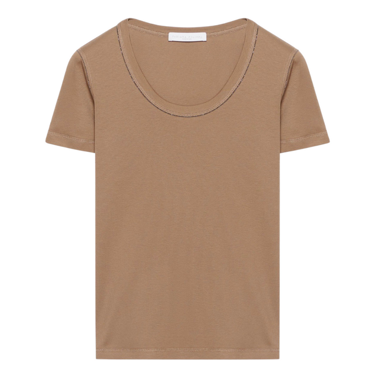 Fabiana Filippi Short Sleeve Embellished Trim Tee in Acorn