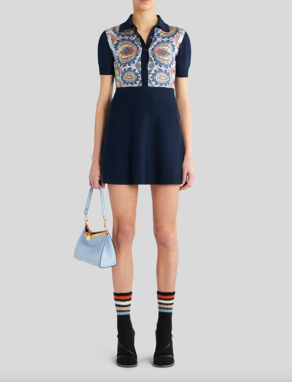 Etro Knitted Polo Dress in Navy Blue, Size 42