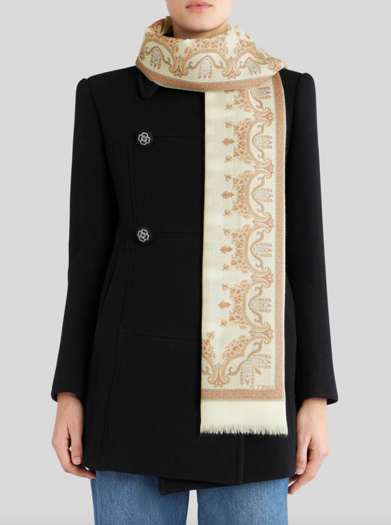 Etro Fringed Cashmere and Cotton Scarf in White