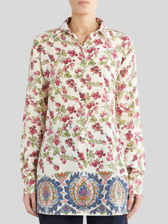 Etro Long Shirt with Berry Print in White