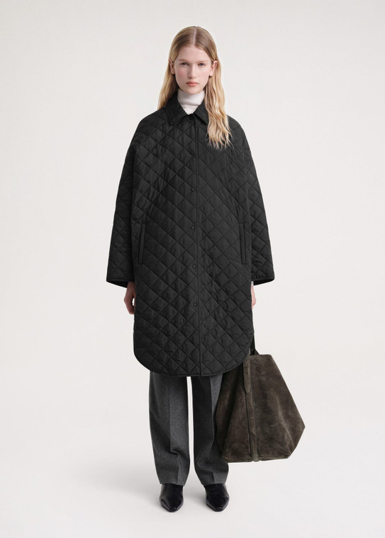 Totême Quilted Cocoon Coat in Black, Size Medium/Large